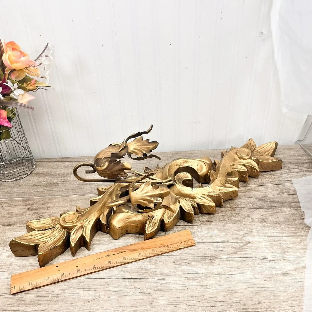 Vintage Gold Italian Wall Sconce: 3‎ Arm Acanthus Leaf Candle Holder